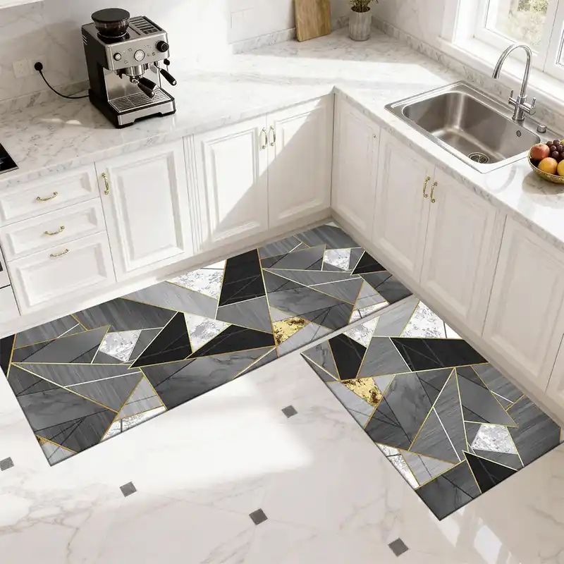 Ofertă exclusivă Set 2 Covorase Antiderapante de Bucatarie - Gri Geometric - CVHB127