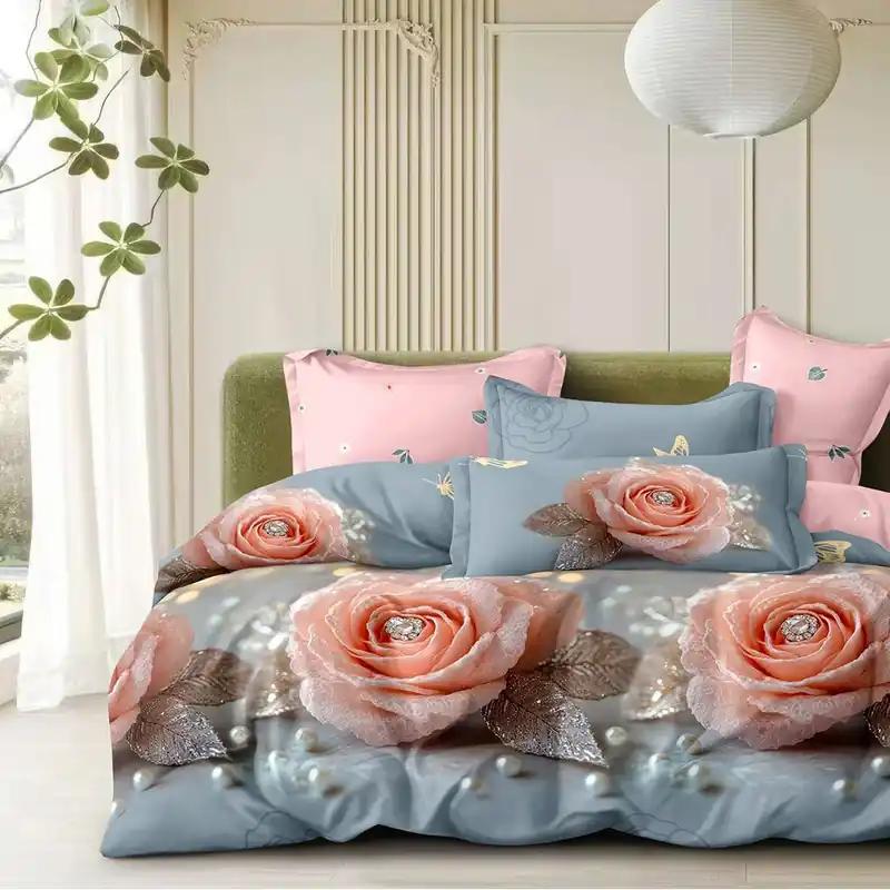 Discount Lenjerie Bumbac Satinat cu Elastic 4 Piese - Rose Glow - LBDEM_G039C