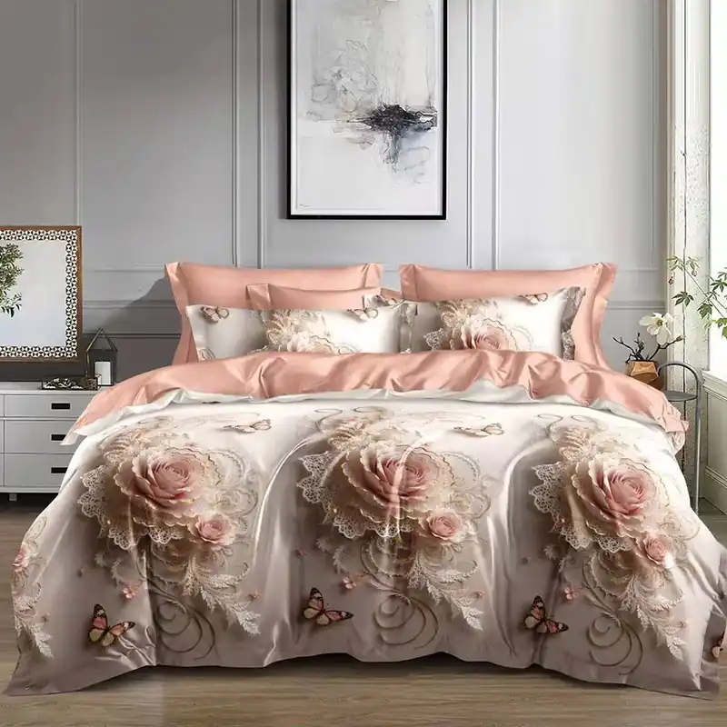 Comandă acum Lenjerie Bumbac Satinat cu Elastic 4 Piese - Vintage Rose Lace - LBDEM_G044C