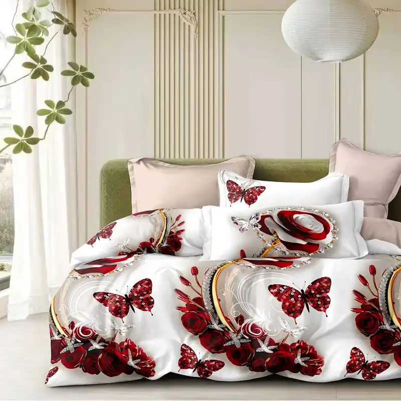 Lenjerie Bumbac Satinat cu Elastic 4 Piese - Ruby Butterfly - LBDEM_G048C Super ofertă