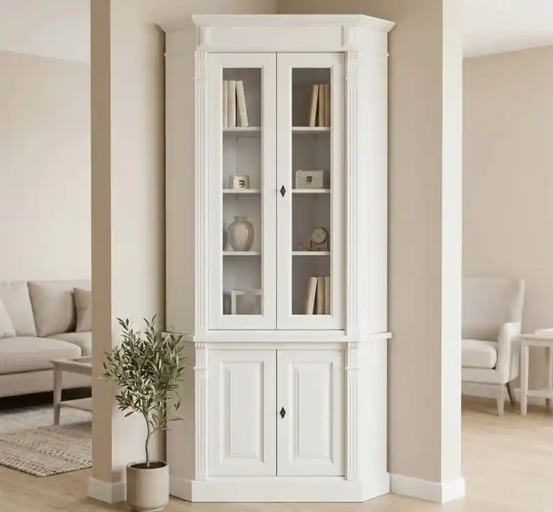 Premium Vitrina pentru colt, 2 usi BAS + 2 usi sticla SUP, Colectia Directoire